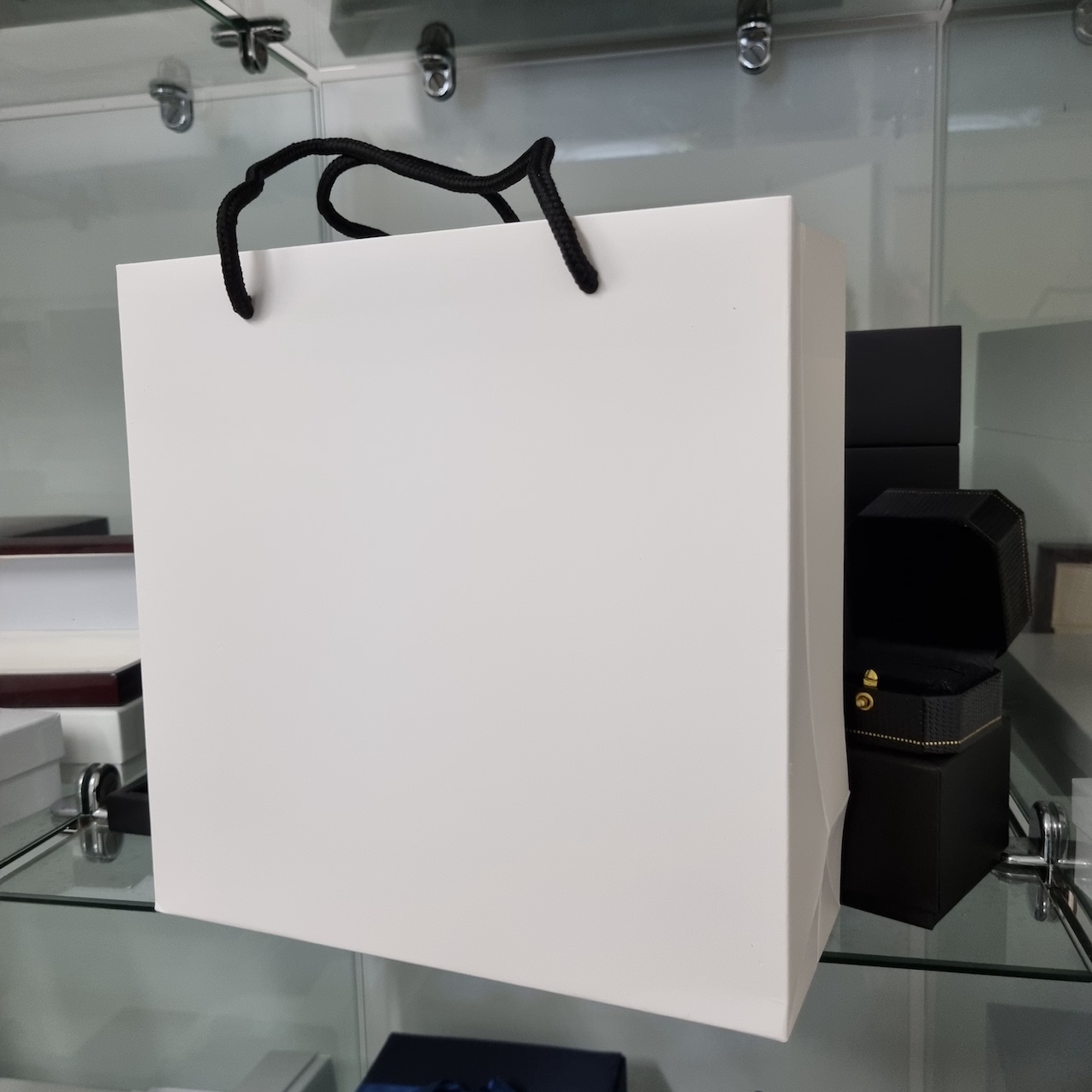 Matte White Carry Bag with black rope handle